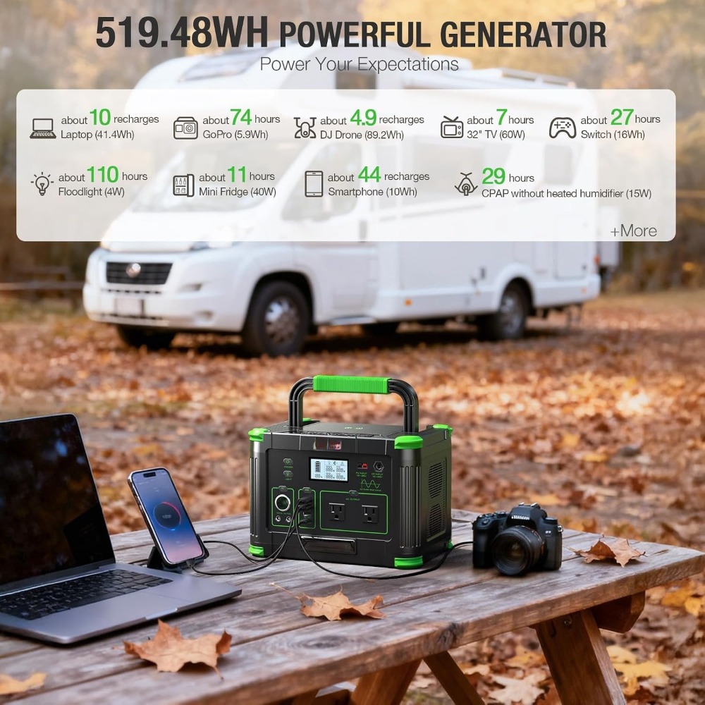 Outdoor Power Port - 519.48Wh LiFePO4 Taşınabilir Güç İstasyonu, 500W