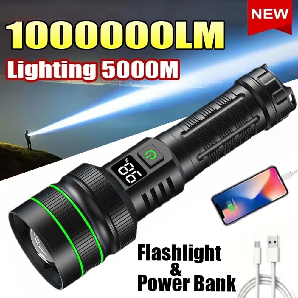 Outdoor Powerbank - Güçlü LED El Feneri Yakınlaştırılabilir Tip-C
